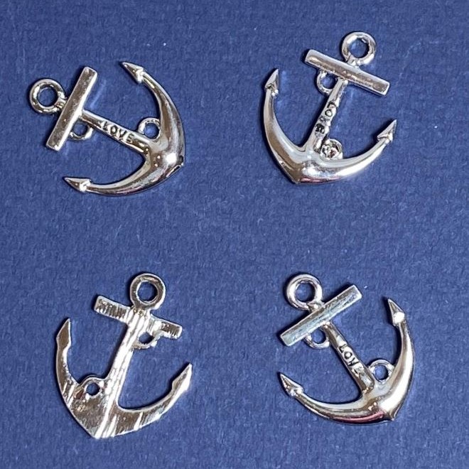 Jewellery Findings Anchor Pendant with LOVE Inscription, Silver-Tone Metal 25x20mm, Pack of 4