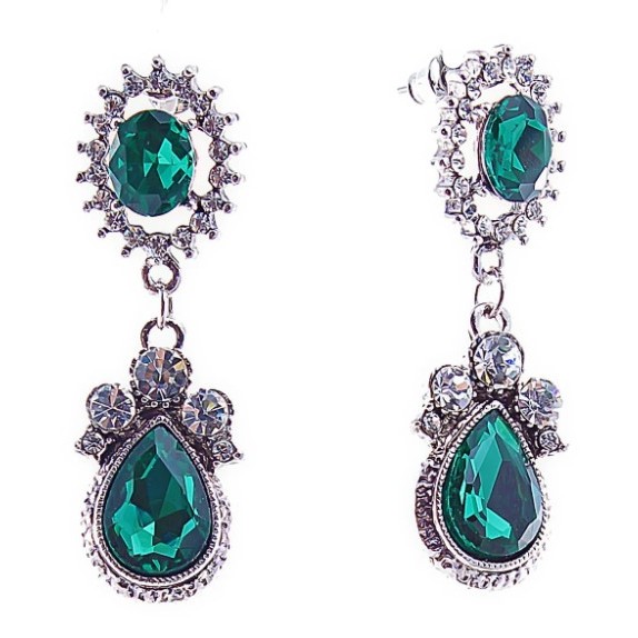 Green Crystal Stud Earrings 16x50mm