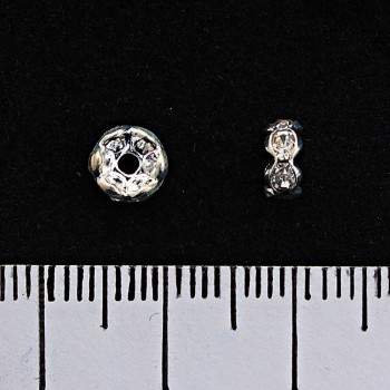 Dependant rondelle spacer with white crystals, metal colour silver, 5mm, 100 pcs pack