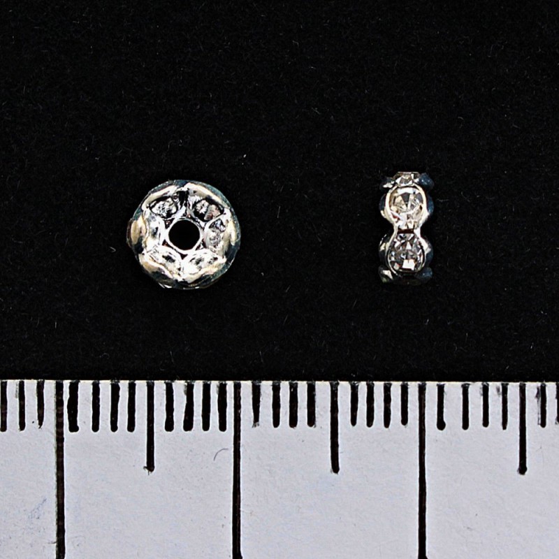 Dependant rondelle spacer with white crystals, metal colour silver, 5mm, 100 pcs pack