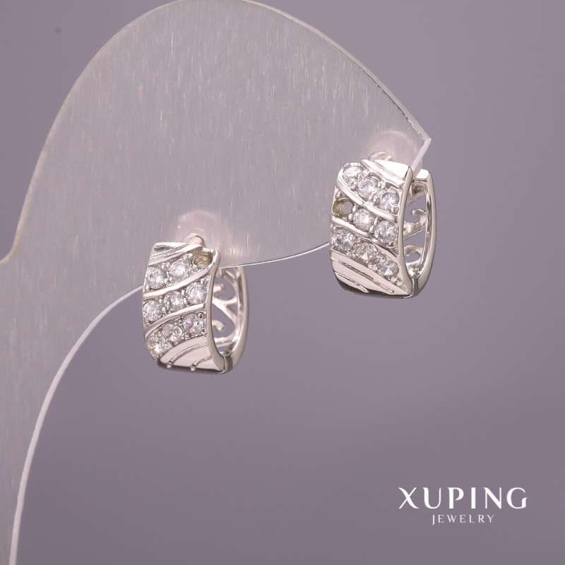 Xuping Earrings with White Stones 6x12mm Rhodium
