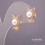 Xuping Earrings with Majorca Pearls and White Stones "Owl" 9x17mm 18K Gold Plating
