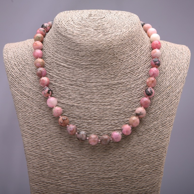 Natural Rhodochrosite Necklace, Smooth Round Beads, diameter 10mm, length 45cm