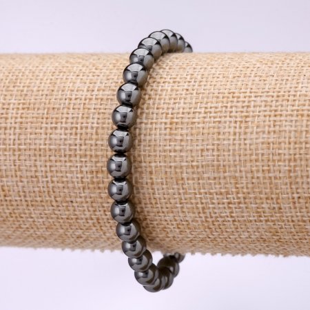 Hematite Bracelet, Smooth Round, 6mm Diameter, 18cm Length on Elastic