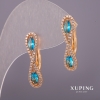 Xuping Earrings with White Rhinestones and Blue Stones 6x25mm 18K Gold Plated