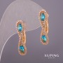 Xuping Earrings with White Rhinestones and Blue Stones 6x25mm 18K Gold Plated