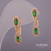 Xuping Earrings with White Rhinestones and Green Stones 6x25mm 18K Gold Plated