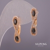 Xuping Earrings with White Rhinestones and Black Stones 6x25mm 18K Gold Plated