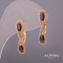 Xuping Earrings with White Rhinestones and Black Stones 6x25mm 18K Gold Plated