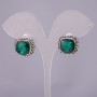 Stud Earrings 1.5cm Square Green Crystal