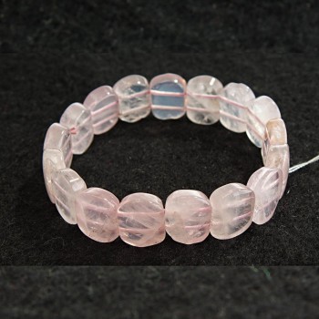 Rosy Quartz Beaded Elastic Bracelet with Oval Stones 13x18mm