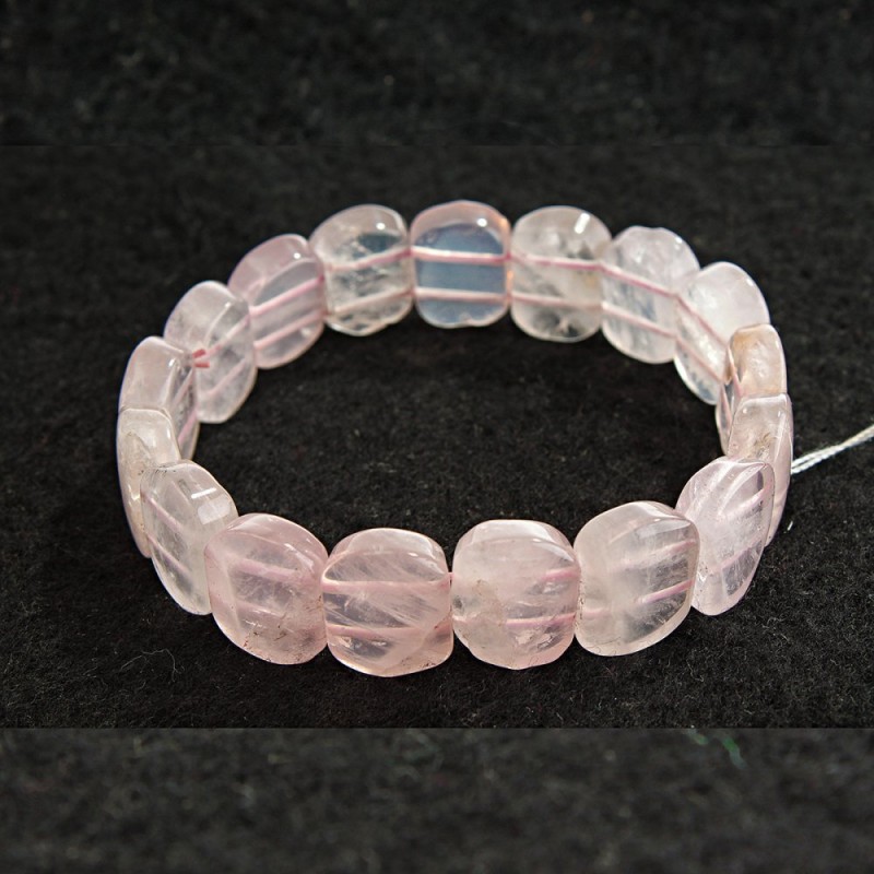 Rosy Quartz Beaded Elastic Bracelet with Oval Stones 13x18mm