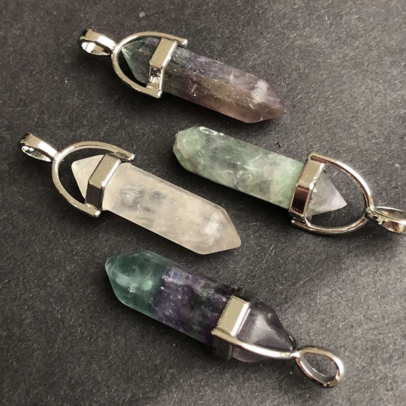 Hexagon Pendant Fluorite Stone 39x32x9mm