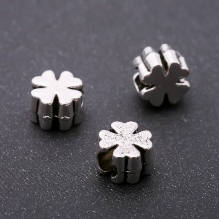 Pandora-Style Clover Bead Spacer, 10x7mm, inner diameter 5mm, pack 20g +/-12pcs