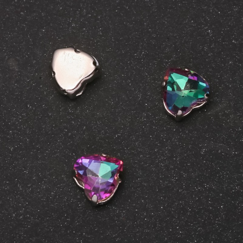 Price per pack /10pcs. Sew-on Crystal in Setting Heart 10mm Green-Raspberry