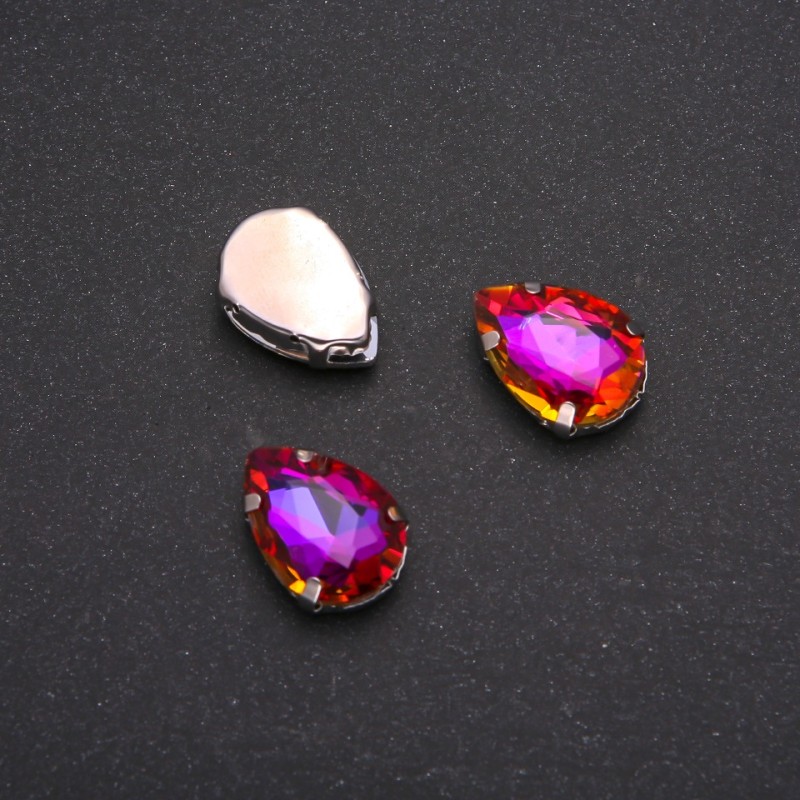 Price per pack /10pcs. Sew-on Crystal in Setting Drop 13x18mm Raspberry-Orange
