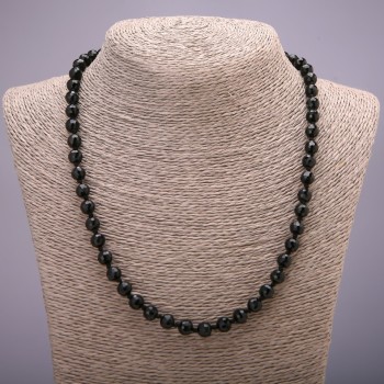"Agate" Necklace (Imitation), Black Czech Glass Faceted Round Bead, Diameter 8(+-)mm, Length 45cm
