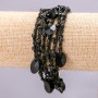 Bracelet with Metal Carabiner Clasp on Chain, Macrame Cord, Black Faceted Round Stones