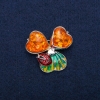 Ladybird Brooch Pendant with Amber (Imitation) Cabochons, Enamel, Silver-Tone Metal 35x37mm