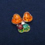 Ladybird Brooch Pendant with Amber (Imitation) Cabochons, Enamel, Silver-Tone Metal 35x37mm