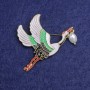 Stork Brooch, Enamel, 50x33mm, Gold-tone Metal