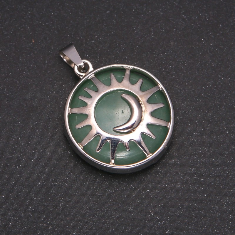 Natural Jade Pendant in "Sun" Setting, 27mm diameter