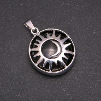 Agate Natural Stone Pendant in a "Sun" Setting, 27mm Diameter