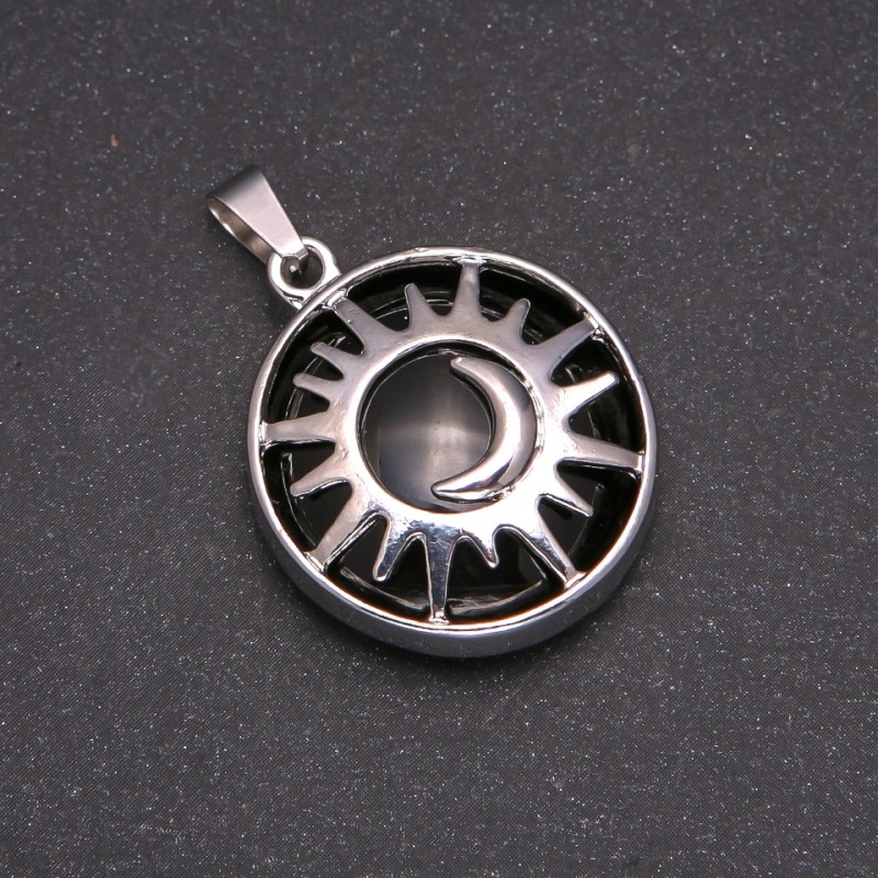 Agate Natural Stone Pendant in a "Sun" Setting, 27mm Diameter