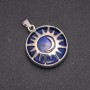 Natural Lapis Lazuli Stone Pendant in "Sun" Setting, 27mm diameter