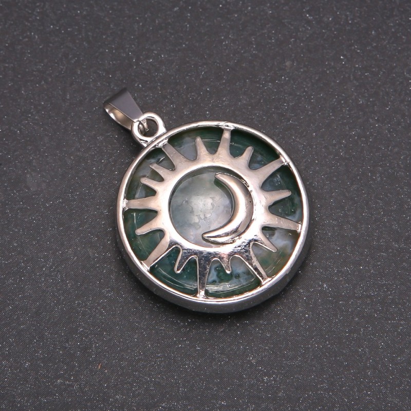 Natural Jasper Pendant in "Sun" Setting, 27mm diameter