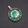 Natural Malachite Pendant in "Sun" Setting, 27mm diameter