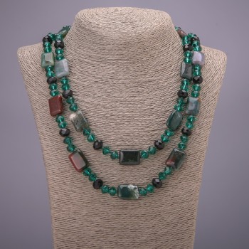 Clearance Long Necklace "Orion's Constellation" natural stone Jasper, "Czech crystal", length 120cm