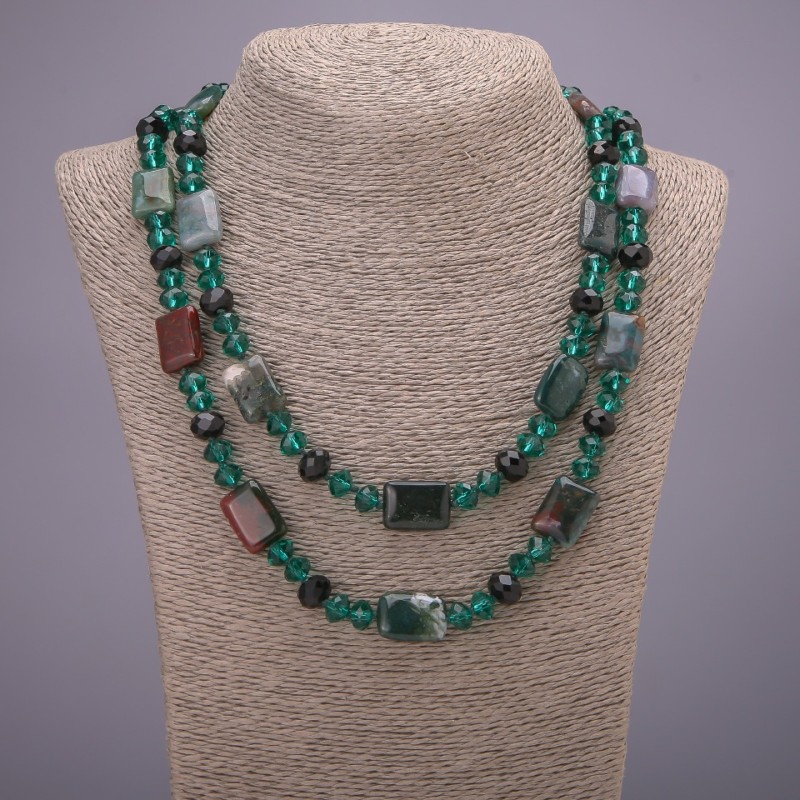 Clearance Long Necklace "Orion's Constellation" natural stone Jasper, "Czech crystal", length 120cm