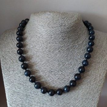 Natural Hawk's Eye Stone Necklace, Smooth Round Bead, Diameter 10(+-)mm, Length 45cm