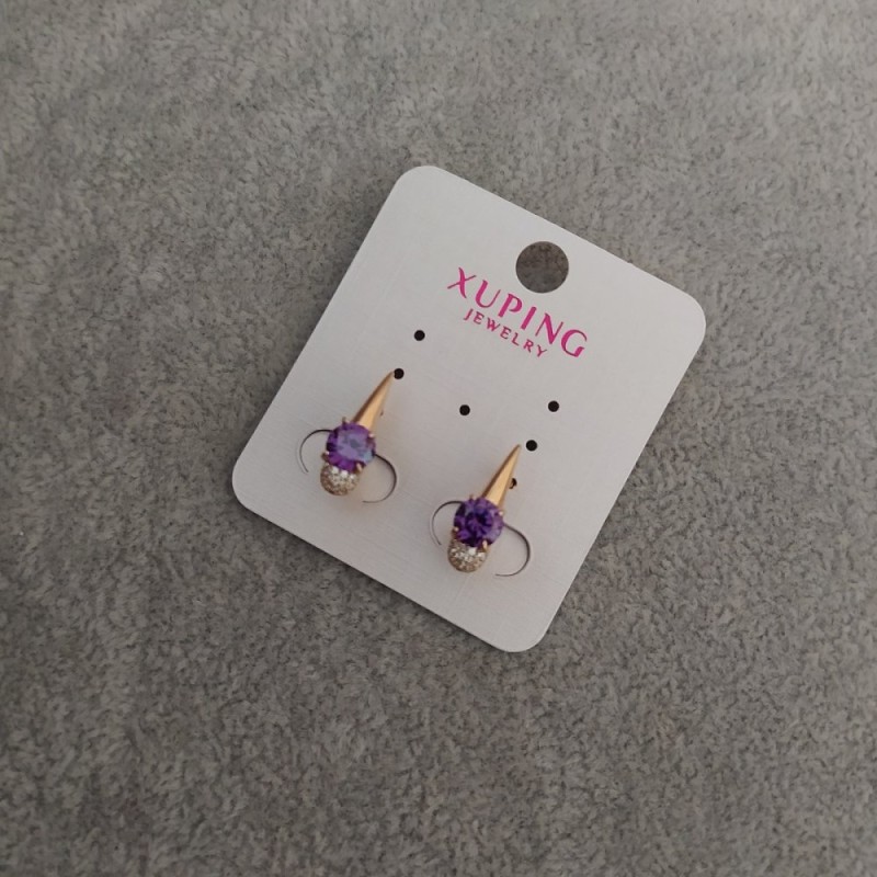 Xuping Earrings with Purple Stones 6x17mm 18K Gold Plated