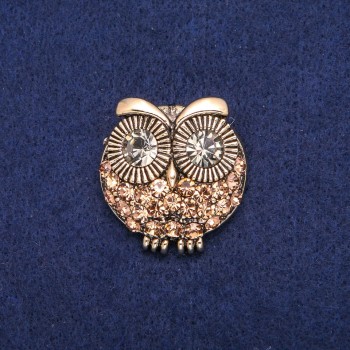 Owl Brooch with Yellow Crystals, Gold-Tone Metal 32x33mm