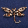 Sale! Dragonfly Brooch with Yellow Crystals, Gold-Tone Metal 45x74mm