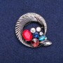 Sale! Round "Halo" Brooch with Rhinestones Forming a Beautiful Design, Dark Metal 45x50mm