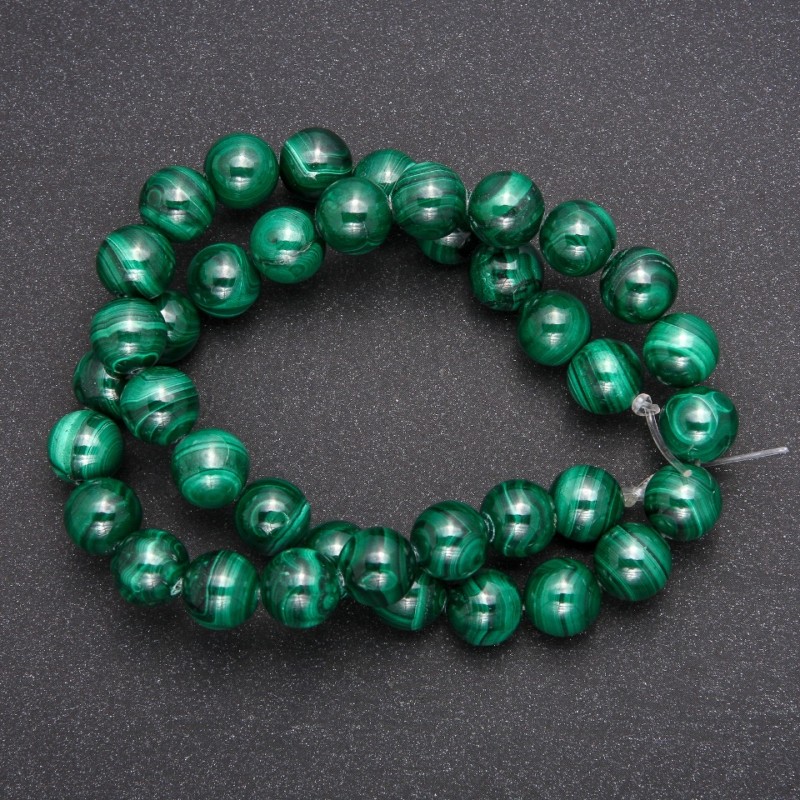 Natural Stone Beads Malachite Smooth Round, Diameter 10 (+/-) mm, Length 38cm
