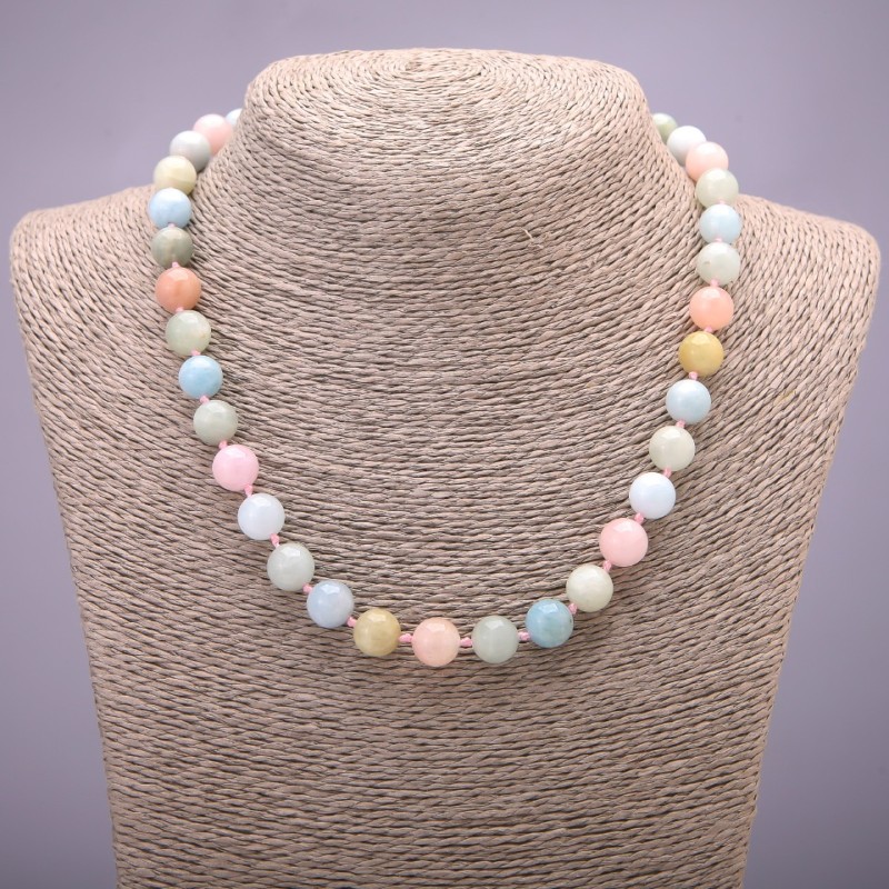 Natural Stone Necklace Morganite Smooth Round Bead, Diameter 10(+-)mm, Length 45cm