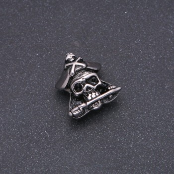 Bead Charm Findings, Steel-finish Pandora-style Pirate Skull 17x22mm, Inner Diameter 8mm, Silver-tone Metal