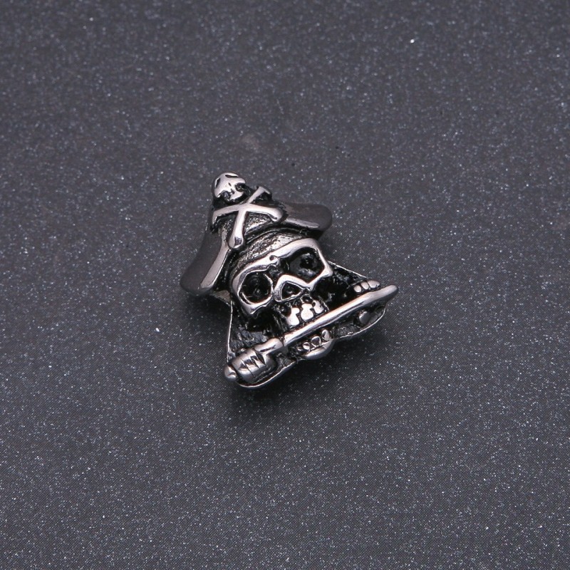 Bead Charm Findings, Steel-finish Pandora-style Pirate Skull 17x22mm, Inner Diameter 8mm, Silver-tone Metal