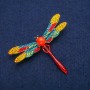Brooch Pendant Dragonfly with Multicolour Rhinestones, Cat's Eye Bead and Red Enamel, Gold-Toned Metal 48x58mm