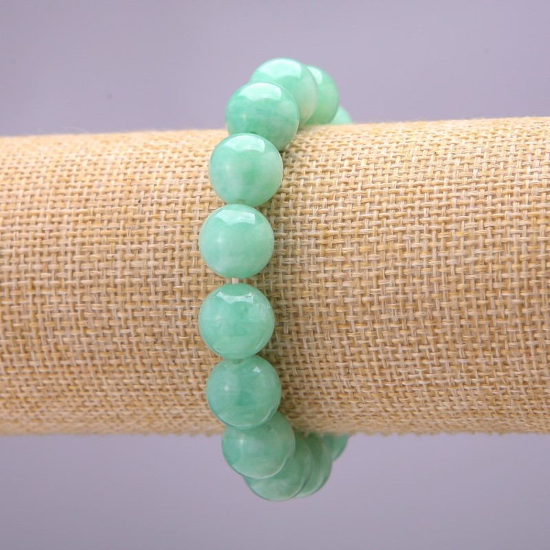 Natural Burmese Jadeite Stone Bracelet, Smooth Round, Diameter 12(+/-)mm on Elastic, Length 18cm