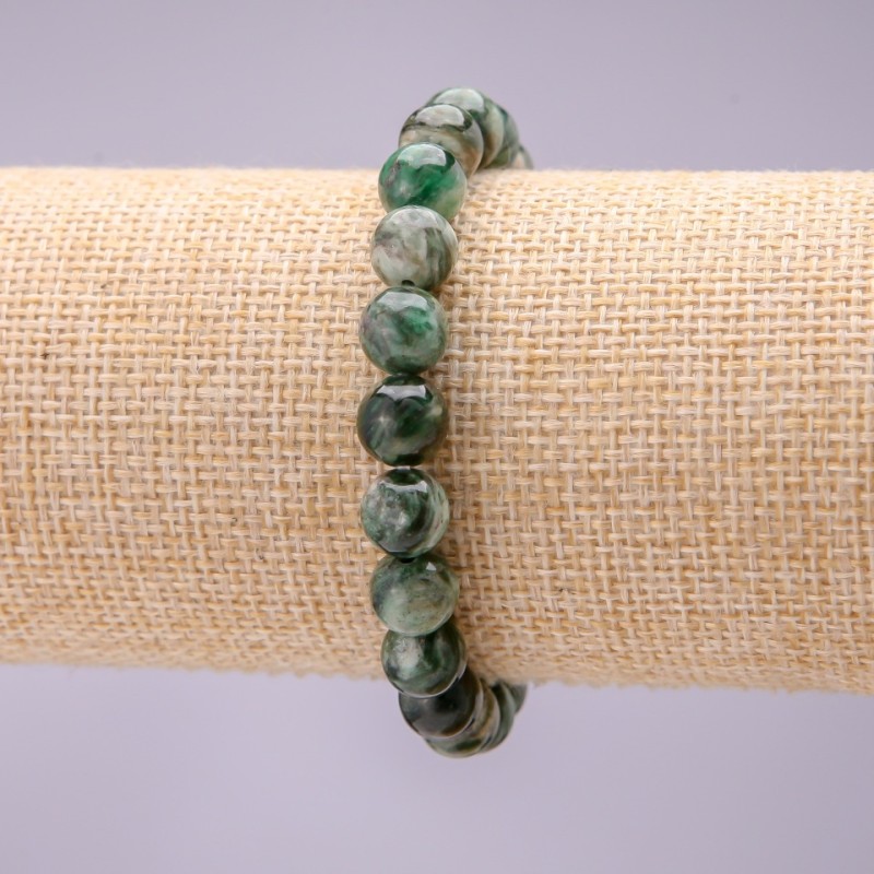 Natural Fuchsite (Muscovite) Stone Bracelet, Smooth Round, Diameter 8(+/-)mm, Length 18cm+/- Stretch