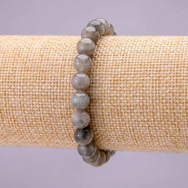 Natural Labradorite Stone Bracelet, Smooth Round, Diameter 8(+/-)mm on Elastic, Length 18cm