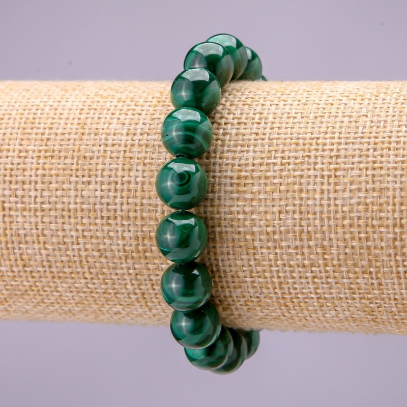 Natural Malachite Stone Bracelet, Smooth Round, Diameter 10(+/-)mm on Elastic, Length 18cm
