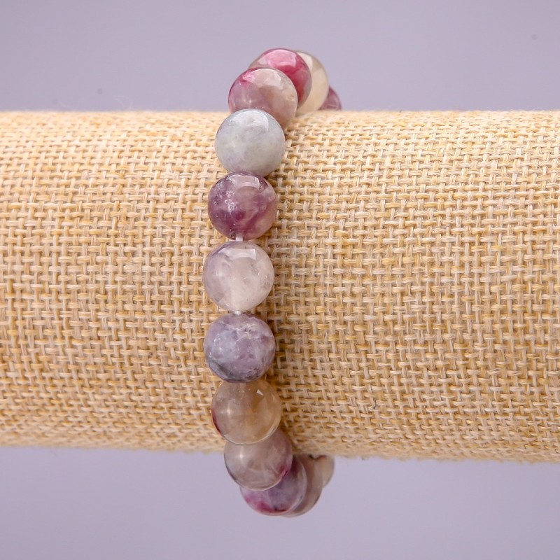Natural Pink Tourmaline Stone Bracelet, Smooth Round, Diameter 10(+/-)mm on Elastic, Length 18cm