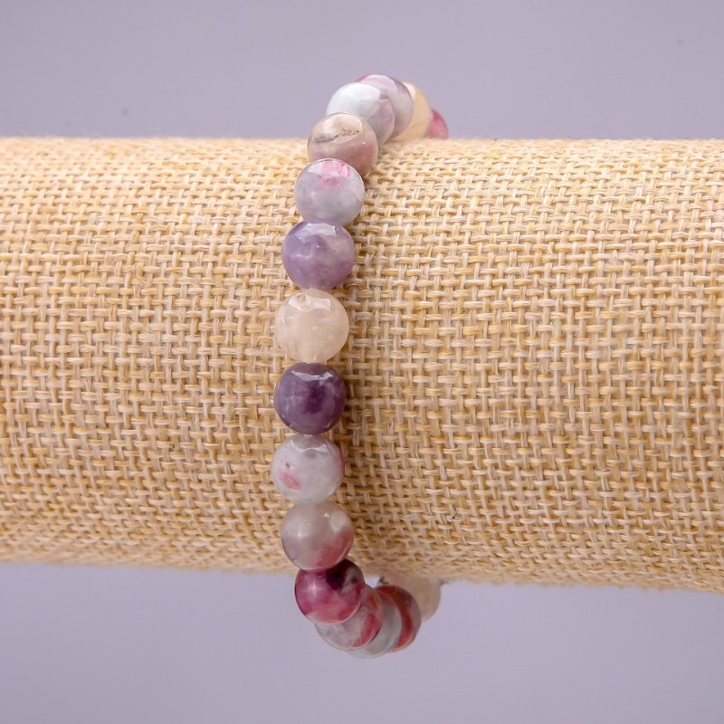 Natural Pink Tourmaline Stone Bracelet, Smooth Round, Diameter 8(+/-)mm on Elastic, Length 18cm