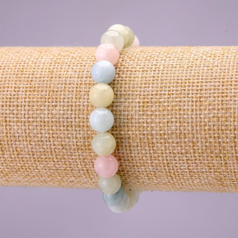 Natural Morganite Stone Bracelet, Smooth Round, Diameter 8(+/-)mm Stretch, Length 18cm